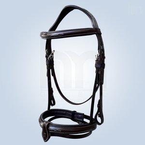 Bridon de cheval en cuir anatomique personnalisé noir, rembourré et doux, avec longe à nez tombant et frontale courbée unie, pour dressage et équipement équestre - Product Image 5