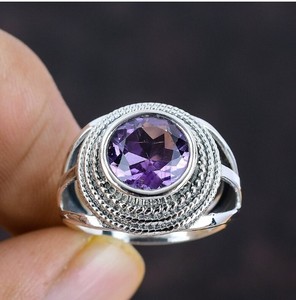 Natural <b>Amethyst</b> 925 Sterling <b>Silver</b> Handmade Vintage Boho Purple Gemstone Wedding Party Bezel Setting Signet <b>Ring</b> Unisex - Product Image 6