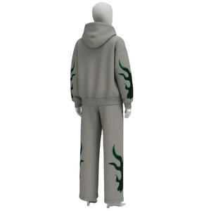 Conjunto de Sudadera con Capucha y Pantalones Deportivos de 2 Piezas para Hombre, Diseño Personalizado con Estampado de Calavera y Llamas, Ropa Deportiva Urbana, OEM ODM - Product Image 2