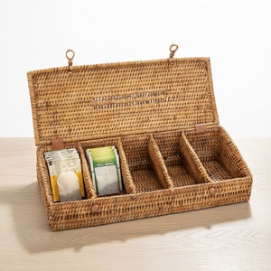 Wholesale Supply Rattan Tea Caddy Organizer Storage <b>Box</b> Unique Small Wicker Compartment Boxes Eco Friendly Tea Caddies - Product Image 1