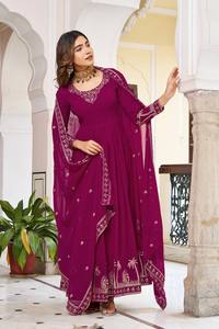 <b>Sequin</b> Glow Gown Set Graceful Georgette 3 Piece Set Sparkle Charm Gown with Dupatta Elegant Threadwork Gown with <b>Pant</b> - Product Image 3