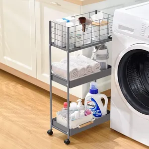 Modern Industrial Ceramic Rolling Utility Cart with <b>Wire</b> <b>Basket</b> Top Two Shelves Eco-Friendly American Style for Kitchen Storage - Product Image 4