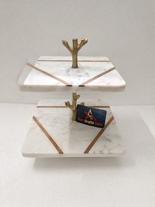 Natural White Marble Metal <b>Cake</b> Stand 2 Tier Square Handmade Stone Dessert Display Rack Cup <b>cake</b> <b>Server</b> for Birthday Party Use - Product Image 4