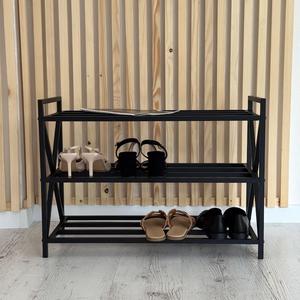 Minimal Black <b>Shoe</b> Rack Dual Level Open <b>Storage</b> Organizer Space Saving Design Strong Stable Frame Compact Modern <b>Entryway</b> Unit - Product Image 6