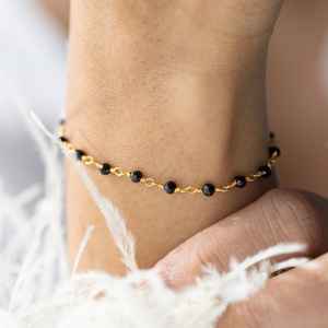 Pulsera delicada de ónix en bruto con cuentas, plata de ley 925, cadena chapada en oro de 14 quilates, joyería de piedras preciosas para mujer, regalo. - Product Image 6