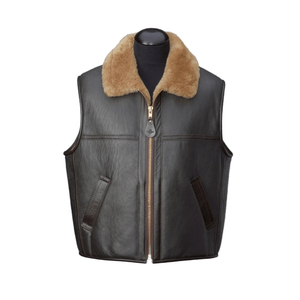 Chaleco de Cuero Genuino para Hombre con Cuello de Piel, Cierre de Cremallera Frontal, Sin Mangas, Ropa de Invierno, Estilo Motero - Product Image 1