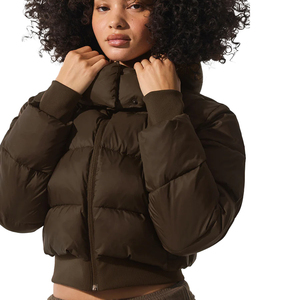 High demand Women's Foxy Puffer Jacket Faux Fur Trim Cropped Puffer Jacket Luxury Winter Outerwear custom OEM private <b>label</b> - Product Image 1