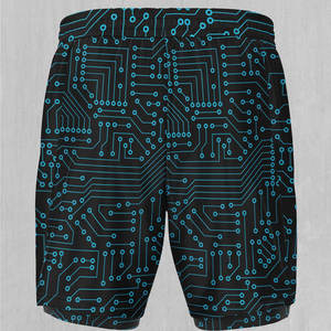 Men's Black Circuit Board Print <b>Quick</b> <b>Dry</b> <b>Shorts</b> Mid Waist Elastic Drawstring Casual Style With Pockets Geometric Pattern - Product Image 4
