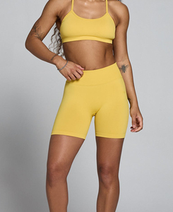 Short de yoga sans couture jaune de qualité supérieure, taille haute, couleur unie, en Spandex et Polyester, avec taille élastique, pour l'entraînement, 160 g - Product Image 1