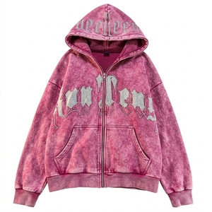 Sweat à capuche streetwear pour homme, style délavé, imprimé lettres, broderie chenille - Product Image 1