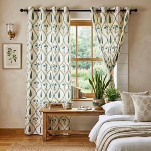 Cortinas de algodón premium estampadas a mano para una decoración elegante de ventanas de sala de estar y dormitorio, con diseño floral tradicional y estilo hogareño. - Product Image 1