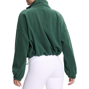 Women's Winter Hooded Full-Zip Fleece Cropped <b>Jacket</b> Adjustable Hem Streetwear Style 100% Cotton Windproof & Breathable - Product Image 5