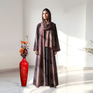 Moderna Abaya Leon de tela gruesa con chal a juego, cárdigan árabe de frente abierto para mujer, ropa de moda modesta para Eid y Ramadán, transpirable - Product Image 1