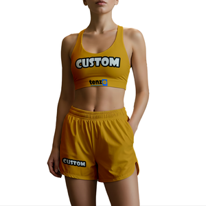 Tenzo Intl 2025 OEM ODM Ensemble sportif de yoga fitness pour femmes. Débardeur et short en spandex en polyester avec logo sur le devant - Product Image 5
