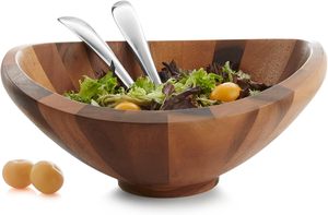 Ensemble de saladiers en bois d'acacia de haute qualité, design moderne, bols de service pour cuisine et salle à manger, faits à la main au Vietnam, personnalisables, pour fêtes et événements. - Product Image 2