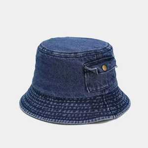Chapeau Bob en Denim Unisexe avec Poche Couleur Unie Décontracté Printemps Été Adulte 56-58CM - Product Image 3