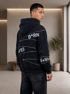 Sudadera con Capucha Negra para Hombre, con Estampado Gráfico, Estilo Urbano, de Felpa, con Cierre y Diseño de Texto Creativo - Product Image 3