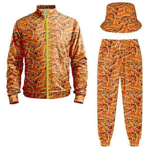 Conjunto de chándal con estampado de hot dog para hombre – Colección premium de tres piezas con estampado integral de comida y cremallera completa - Product Image 1