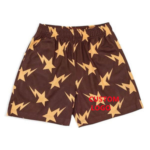 Men's Brown Star Lightning Print Sublimation Board Shorts Elastic Waist Breathable Casual Sport Shorts Custom Logo Front - Product Image 1