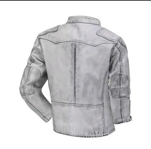 Veste en cuir de cheval vintage pour homme, col montant de luxe, fermeture éclair, toile enduite, tissu non tissé, style décontracté, collection automne - Product Image 3