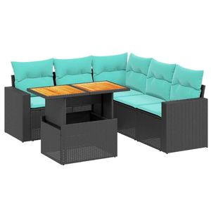 Juego de sofás de patio de ratán sintético negro de 6 piezas con cojines, muebles de exterior - Product Image 2