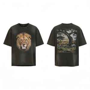Camiseta personalizada para hombre, extragrande, negra, de algodón, con estampado animal, diseño natural, a la moda. - Product Image 1