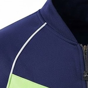 Ensemble de survêtement sportif bleu marine pour homme avec rayures vertes et blanches, en polyester et coton tricoté, veste à col montant et fermeture éclair intégrale, idéal pour l'automne - Product Image 6