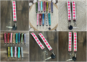 Porte-clés en cuir de vachette fait main personnalisé OEM avec bracelet de poignet et lanière colorée tendance ornée de diamants - Product Image 3