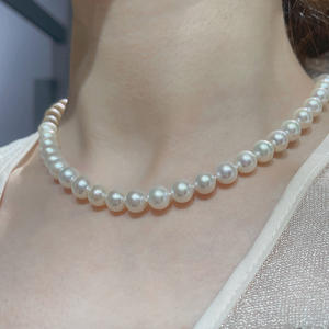 สร้อยคอไข่มุกน้ำจืด 7-10 มม. สร้อยคอแบบมุกเม็ดใหญ่ แสงสว่าง สร้อยคอแบบใส สีขาว สำหรับใส่กับเสื้อไหมพรม ของขวัญสำหรับสร้อยคอไข่มุก - Product Image 3