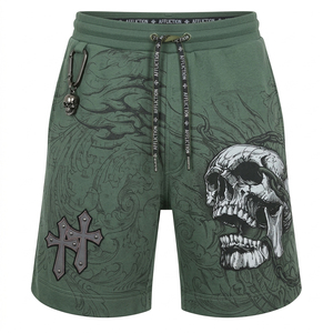 Pantalones Cortos Deportivos para Hombre Affliction, Color Verde Sólido, Casuales, Ecológicos, Transpirables, de Secado Rápido, con Estampado Digital, 100% Algodón, con Cintura Ajustable con Cordón - Product Image 1