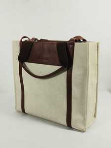Premium <b>Canvas</b> <b>Tote</b> Shopping <b>Bag</b> with Stylish Brown Pu Leatherite Top Panel, Durable Pu Leatherite Trim and Handles - Product Image 3