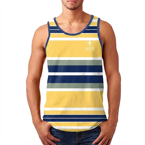 Camiseta sin mangas de punto a rayas para hombre Index Apparel, cuello redondo, informal, transpirable, para hacer ejercicio - Product Image 1
