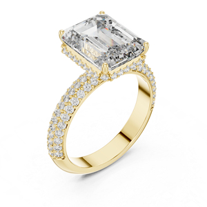 Bague de fiançailles en or jaune 14 carats avec diamant rond et émeraude cultivé en laboratoire pour femme |   Nouveau diamant cultivé - Product Image 6