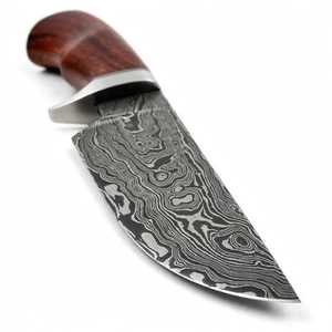 Couteau à lame fixe artisanal personnalisé en acier Damas pour l'extérieur, avec manche en bois de rose et garde en acier - Product Image 4