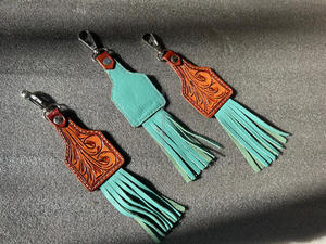 Nuevos llaveros de borla encantadores bonitos de cuero genuino hechos a mano de Color genuino, gran oferta, llaveros florales modernos de estilo occidental - Product Image 4