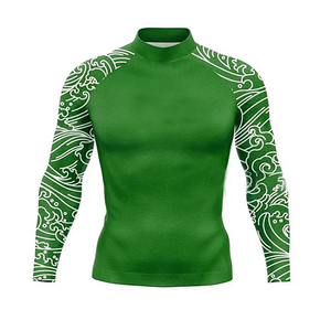 Rashguard de compression MMA unisexe personnalisé avec logo, manches longues, imprimé vague bleue, séchage rapide, polyester, vente en gros pour hommes - Product Image 4