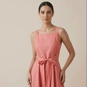 Vestido sin mangas hasta la rodilla para mujer, sin cuello, silueta en A, patrón liso, transpirable, para fiesta de verano, diseño personalizado - Product Image 1