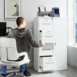 Armoire de classement verticale en métal avec serrure, casier à dossiers en acier, 4 tiroirs, 1 porte pour entrepôt - Product Image 4
