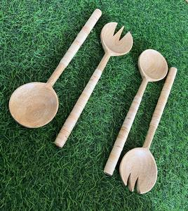 Handmade Wooden Salad Server Set with Rattan <b>Wrap</b> Handle Eco-friendly Natural Wood Large Serving Spoon and Fork <b>Kitchen</b> Utensil - Product Image 3