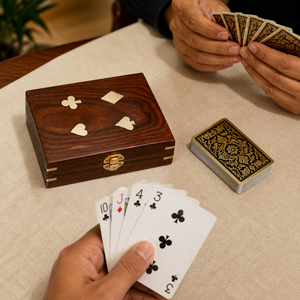 Handmade Indian Rosewood <b>Playing</b> <b>Card</b> Box with Brass Inlay | Luxury Wooden Single Deck Storage Case Poker Bridge Gift Organizer - Product Image 4