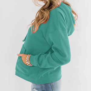 Sudadera con Capucha Verde Sólido para Mujer, Informal, de Manga Larga, de Algodón, con Bolsillo Delantero, para Otoño - Product Image 2