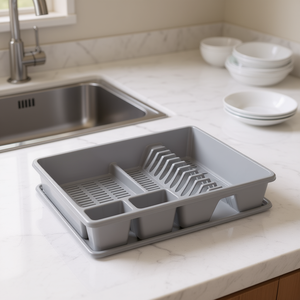 Scolapiatti in Plastica Grigio con Vassoio di Drenaggio Taglia L con Scomparti per Uso in Cucina, Asciugatura Rapida, Design Moderno - Product Image 3