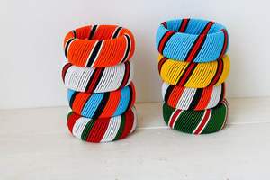 Pulseras para mujer, accesorios de joyería diaria, juego de brazaletes de ganchillo con cuentas de vidrio enrolladas de Nepal, coloridos, tejidos, estilo bohemio. - Product Image 3