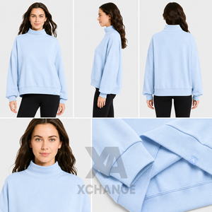 Sweat-shirt en molleton à col roulé pour femme, imprimé et brodé sur le devant, coupe ample et décontractée, 100% coton, hiver, décontracté - Product Image 4