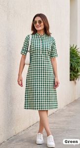Última Colección de Verano, Vestido Midi con Estampado a Cuadros, Manga Corta, Corte en A, Informal, para Oficina y Uso Diario, para Mujer, Ajuste Cómodo - Product Image 2