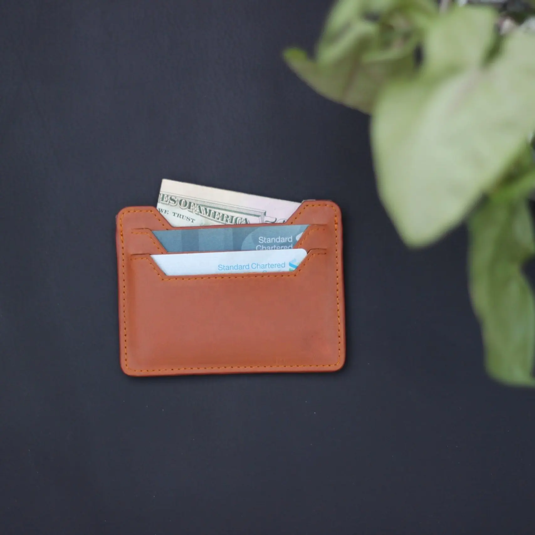 Leather Credit Card Holder with money clip RFID Blocking Slim Wallet Leather Vintage double Aluminum rfid card holder