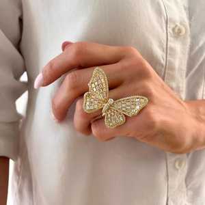 Bague Cocktail Papillon en Diamant de Laboratoire Personnalisée Or Massif 14K 18K Coupe Asscher Ronde Bague Statement Prix B2B OEM ODM Vente en Gros - Product Image 3