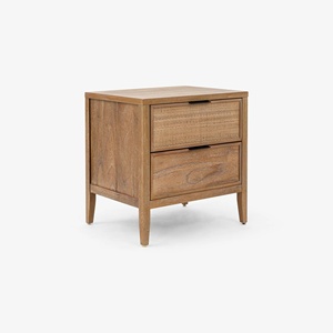 Table de chevet en teck massif, design contemporain mi-siècle, haute qualité avec corde tressée, finition naturelle pour chambre à coucher - Product Image 1