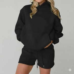 Conjunto de Sudadera con Capucha y Pantalones Cortos 100% Algodón Hecho a Medida, Transpirable y Ligero para Invierno, Estilo Casual, Logotipo Impreso en la Parte Delantera, Insignia Tejida - Product Image 2