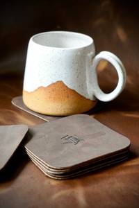 Genuine Leather Coaster Set of 4 Square Tan Cowhide Drink Mats Heavy Duty Table Protector for Home Bar Decor GLC-0169 - Product Image 2